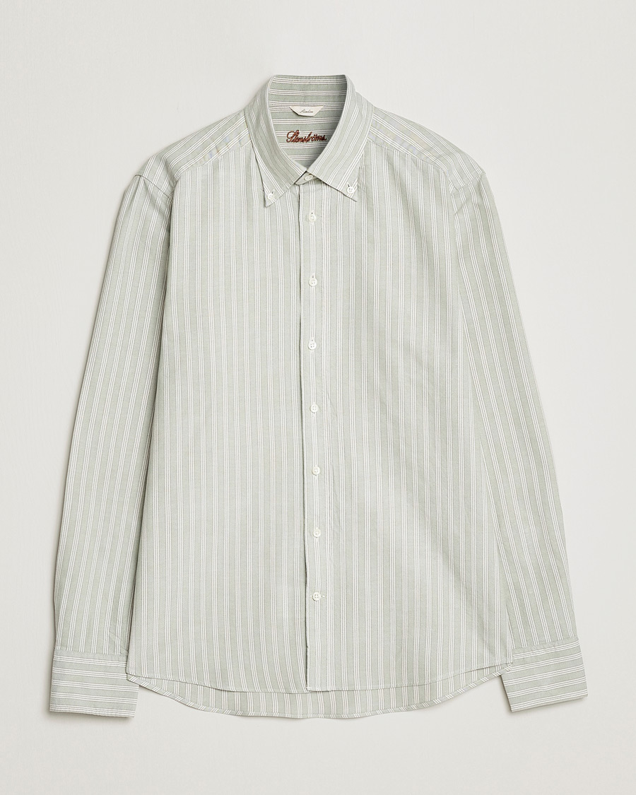 Men | Shirts | Stenströms | Slimline Washed Striped Oxford Shirt  Pistachio