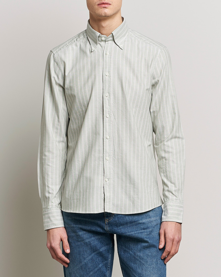 Men |  | Stenströms | Slimline Washed Striped Oxford Shirt  Pistachio