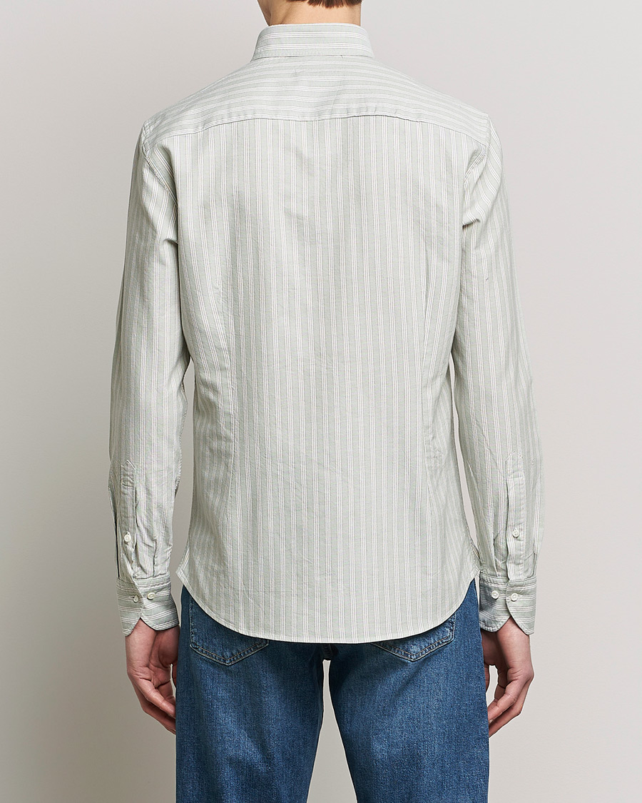 Men | Shirts | Stenströms | Slimline Washed Striped Oxford Shirt  Pistachio