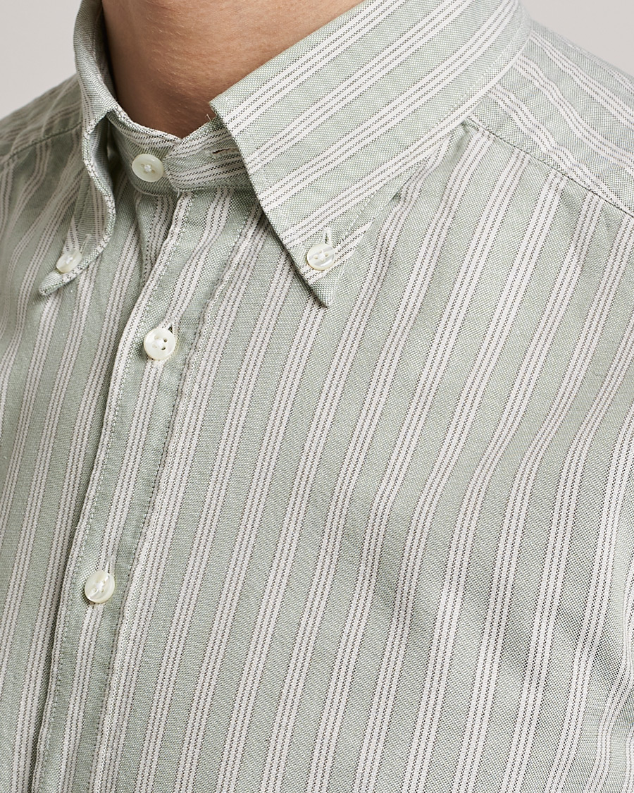Men | Shirts | Stenströms | Slimline Washed Striped Oxford Shirt  Pistachio