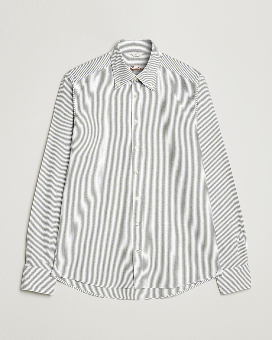Men | Shirts | Stenströms | Slimline Washed Striped Oxford Shirt Green