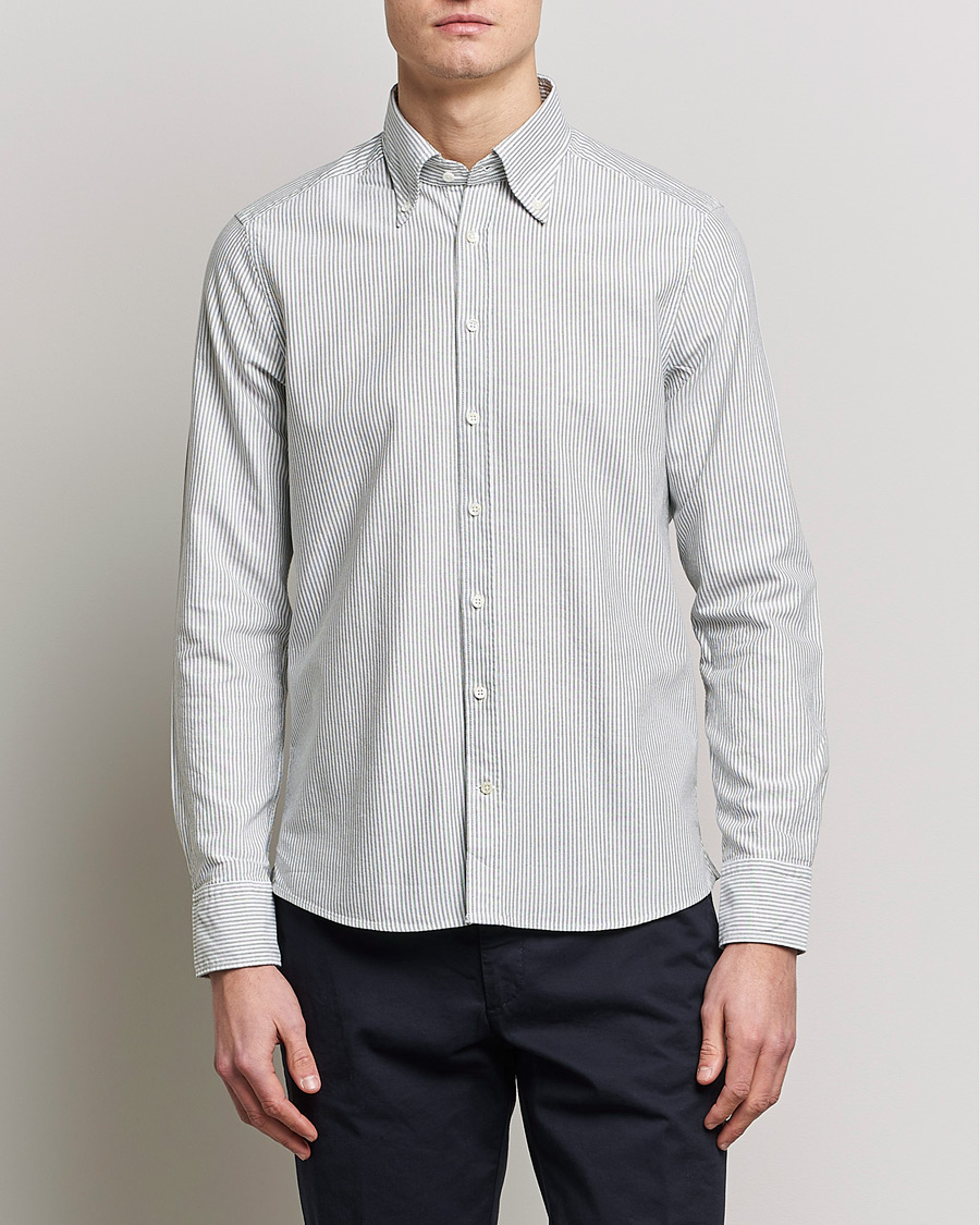 Men | Shirts | Stenströms | Slimline Washed Striped Oxford Shirt Green