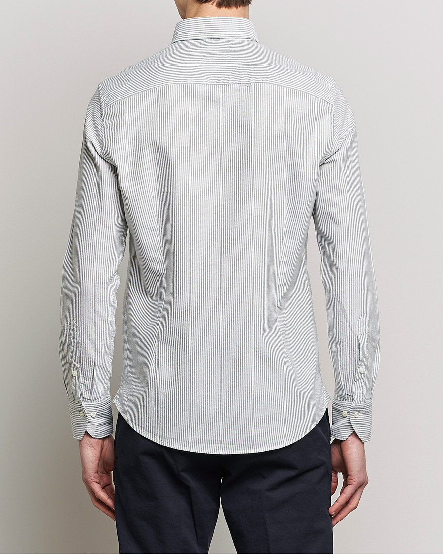 Men | Shirts | Stenströms | Slimline Washed Striped Oxford Shirt Green