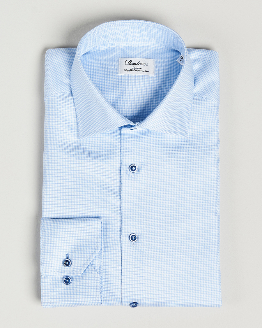 Men | Shirts | Stenströms | Slimline Cut Away Houndstooth Shirt Blue