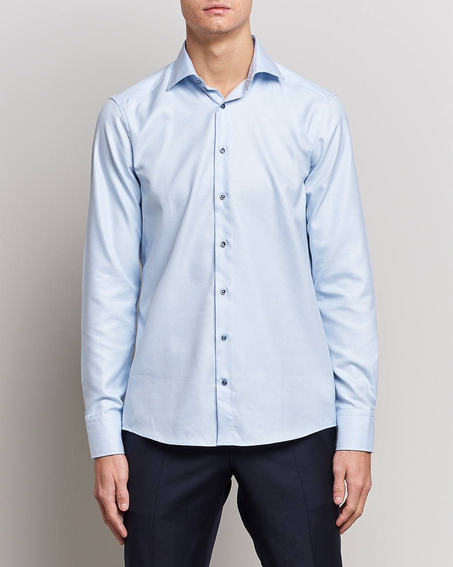 Men | Shirts | Stenströms | Slimline Cut Away Houndstooth Shirt Blue