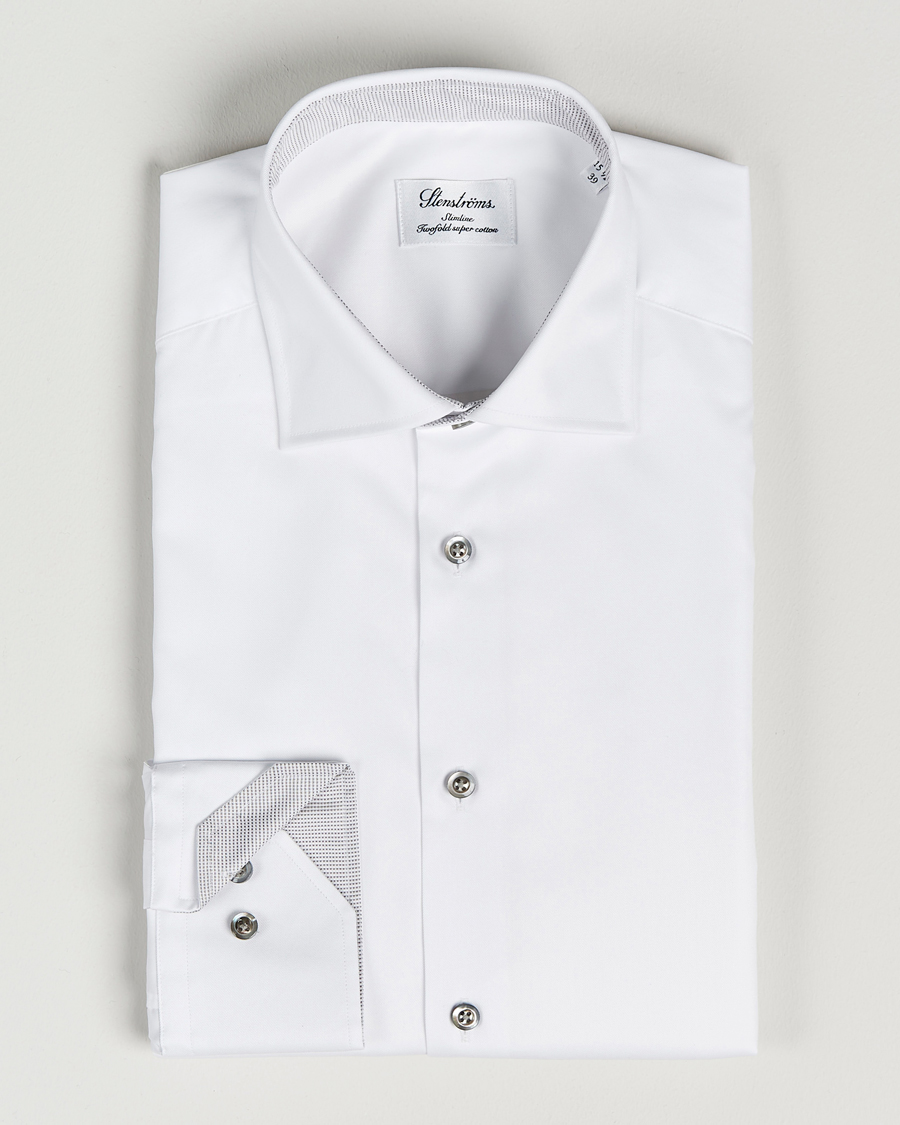 Men | Shirts | Stenströms | Slimline Cut Away Contrast Shirt White