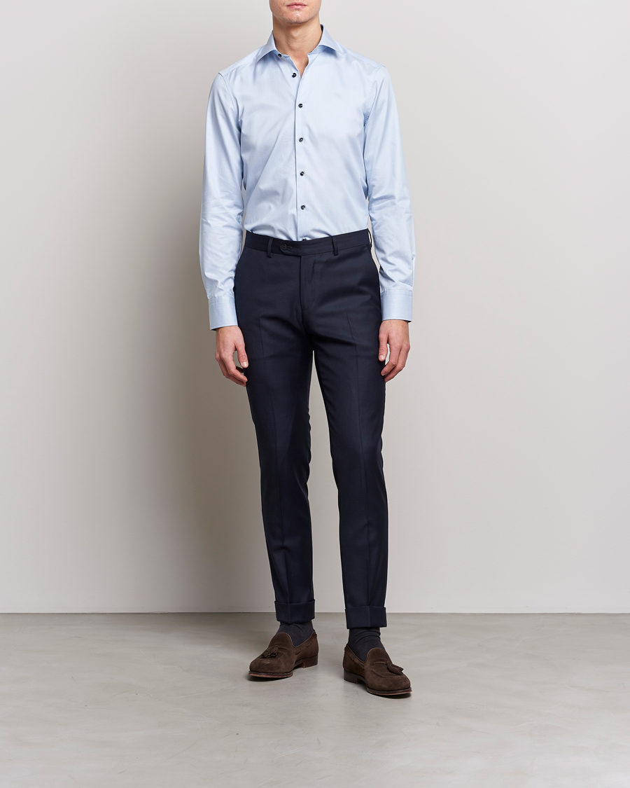 Mies |  | Stenströms | Slimline Cut Away Micro Stripe Contrast Shirt Blue