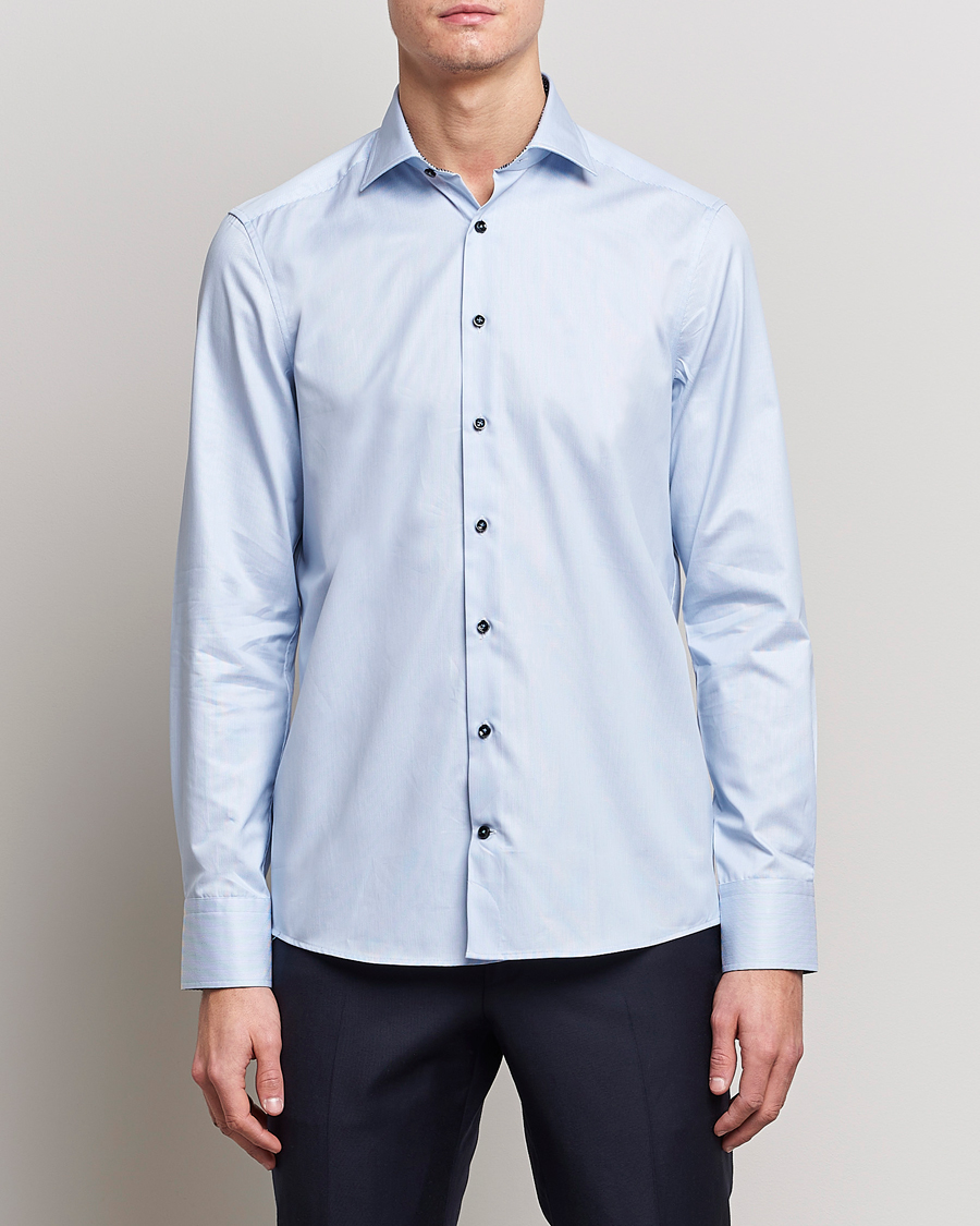 Men |  | Stenströms | Slimline Cut Away Micro Stripe Contrast Shirt Blue