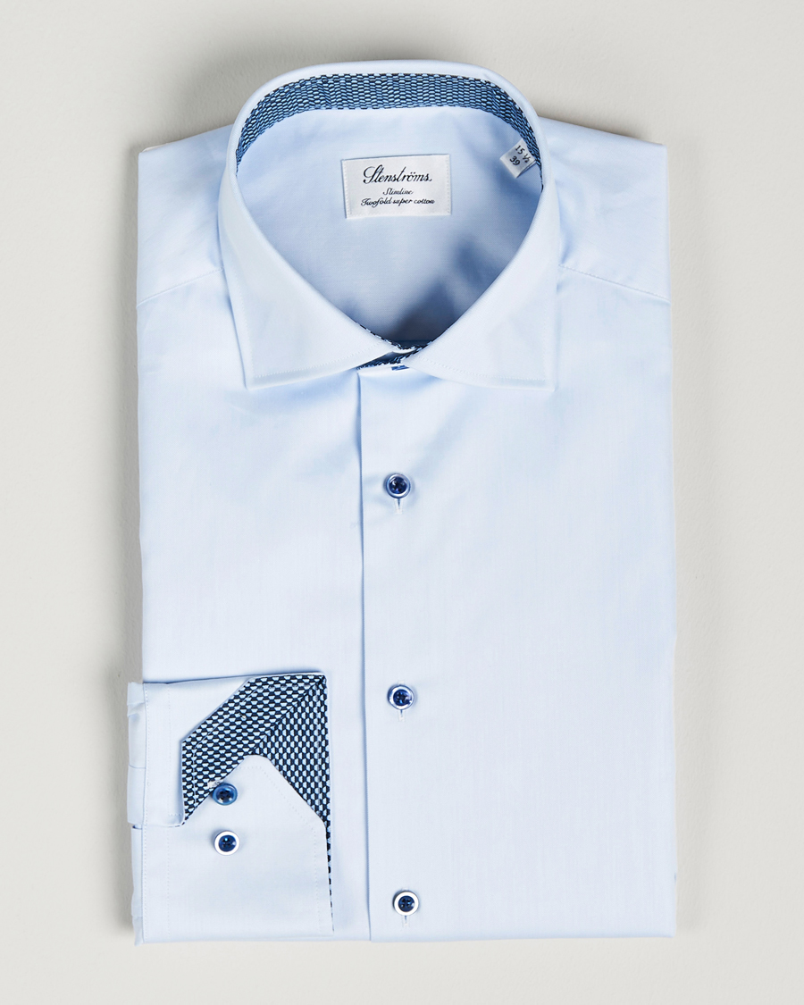 Men | Shirts | Stenströms | Slimline Cut Away Contrast Shirt Blue