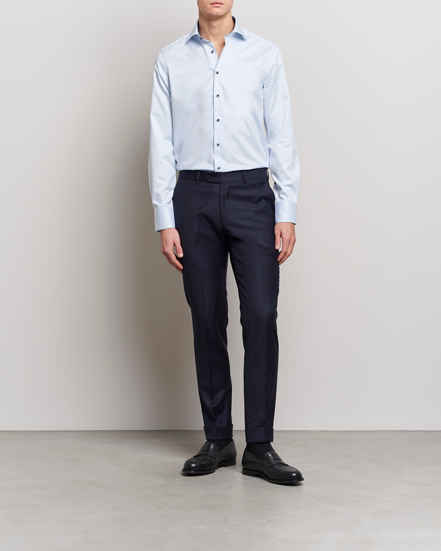 Men | Shirts | Stenströms | Slimline Cut Away Contrast Shirt Blue