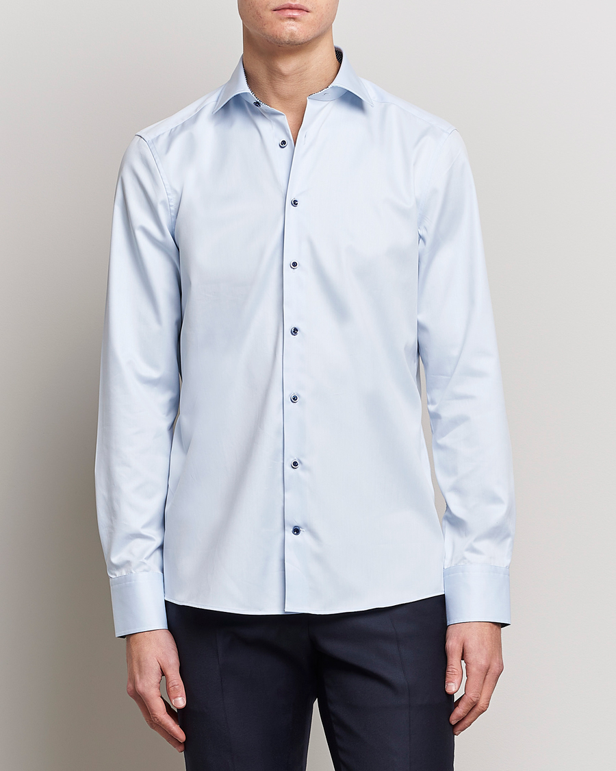 Men | Shirts | Stenströms | Slimline Cut Away Contrast Shirt Blue