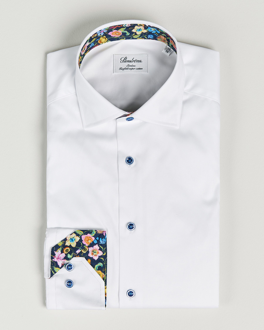 Men | Shirts | Stenströms | Slimline Cut Away Contrast Shirt White