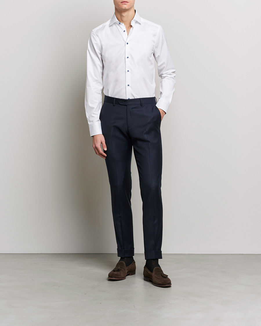 Men | Shirts | Stenströms | Slimline Cut Away Contrast Shirt White