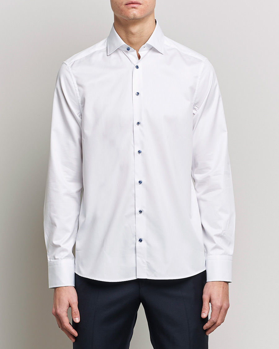 Men | Shirts | Stenströms | Slimline Cut Away Contrast Shirt White