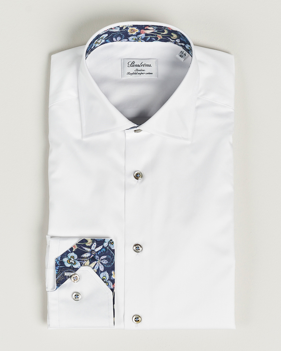 Men | Shirts | Stenströms | Slimline Cut Away Contrast Shirt White