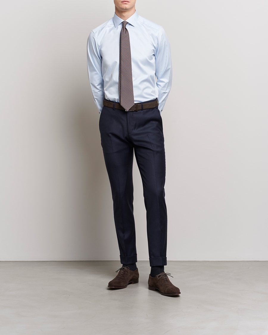 Men | Shirts | Stenströms | Slimline Cut Away Contrast Shirt Blue