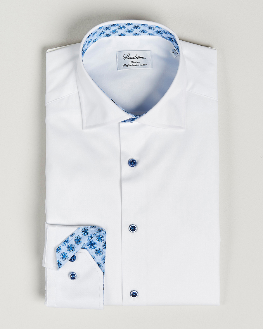 Men | Shirts | Stenströms | Slimline Cut Away Contrast Shirt White