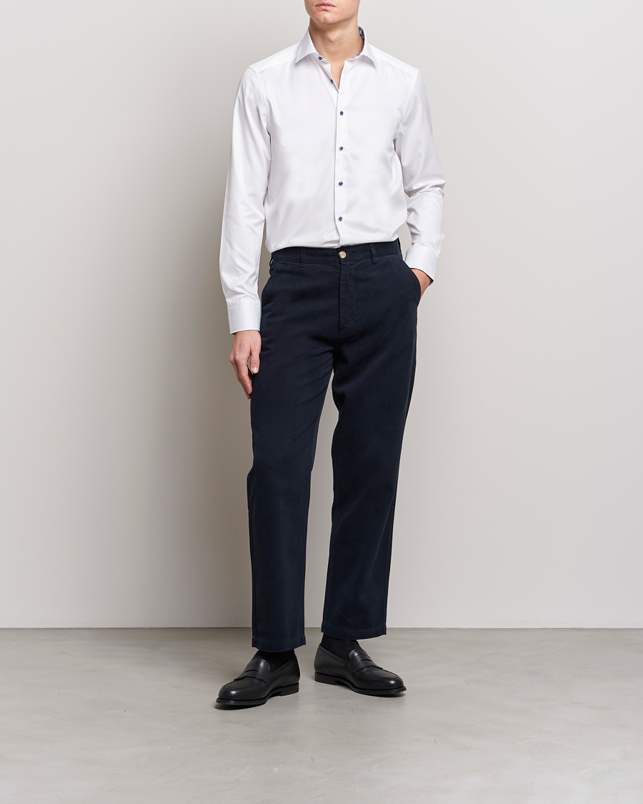 Men | Shirts | Stenströms | Slimline Cut Away Contrast Shirt White