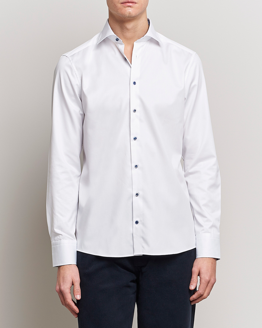 Men | Shirts | Stenströms | Slimline Cut Away Contrast Shirt White