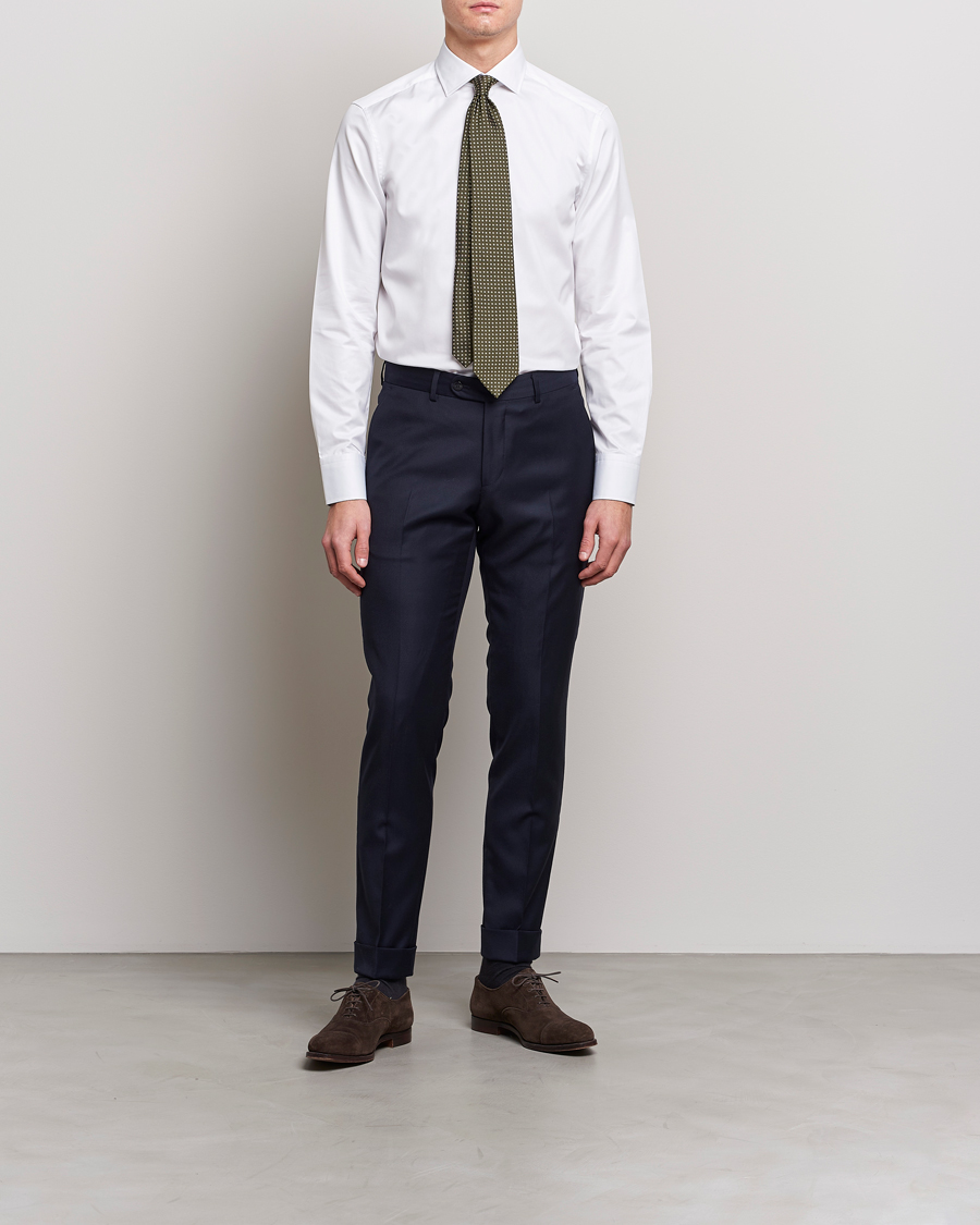 Men | Shirts | Stenströms | Slimline Cut Away Contrast Shirt White