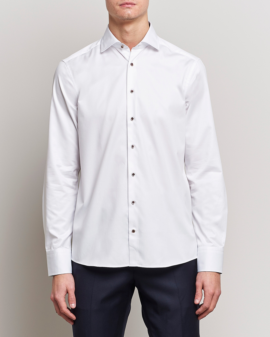 Men | Shirts | Stenströms | Slimline Cut Away Contrast Shirt White