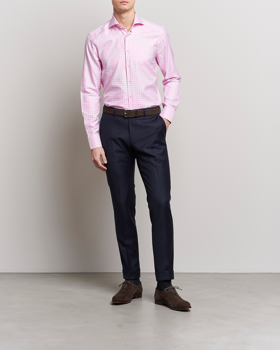 Men | Shirts | Stenströms | Slimline Checked Cut Away Shirt Pink
