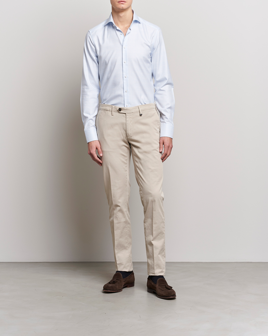 Men | Shirts | Stenströms | Slimline Multicheck Cut Away Shirt Light Blue
