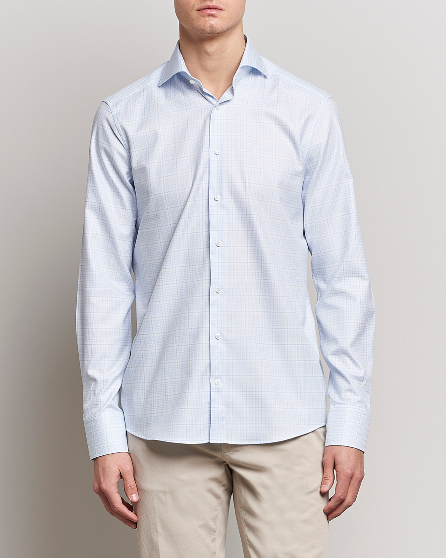 Men | Shirts | Stenströms | Slimline Multicheck Cut Away Shirt Light Blue