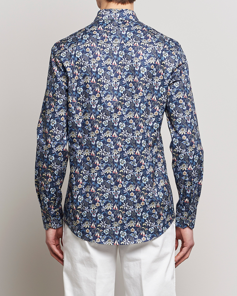 Men | Shirts | Stenströms | Slimline Cut Away Flower Print Shirt Blue