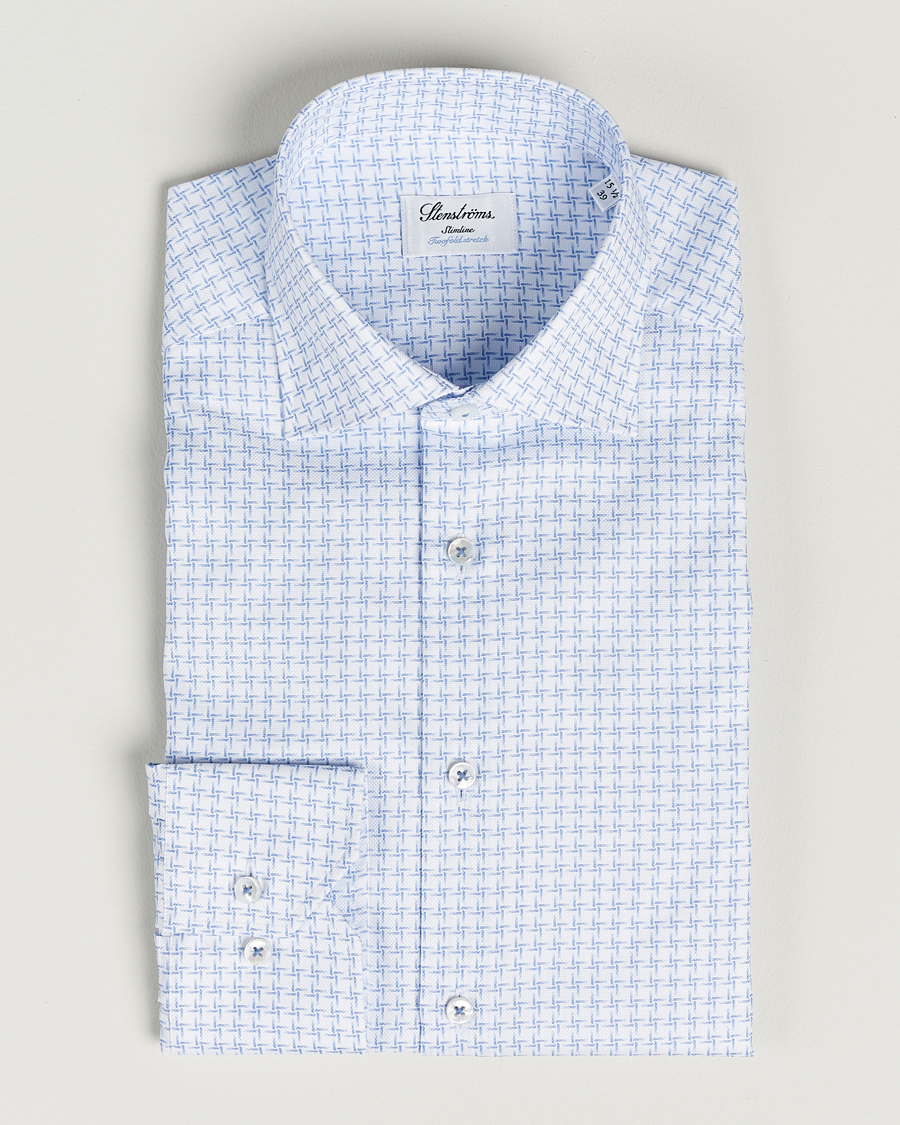 Men | Shirts | Stenströms | Slimline Cut Away Micro Print Shirt Blue