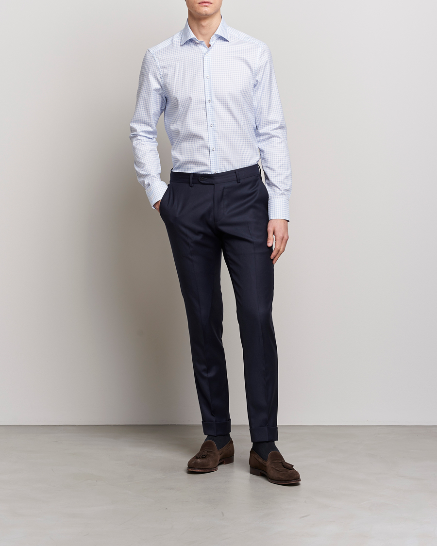 Men | Shirts | Stenströms | Slimline Cut Away Micro Print Shirt Blue