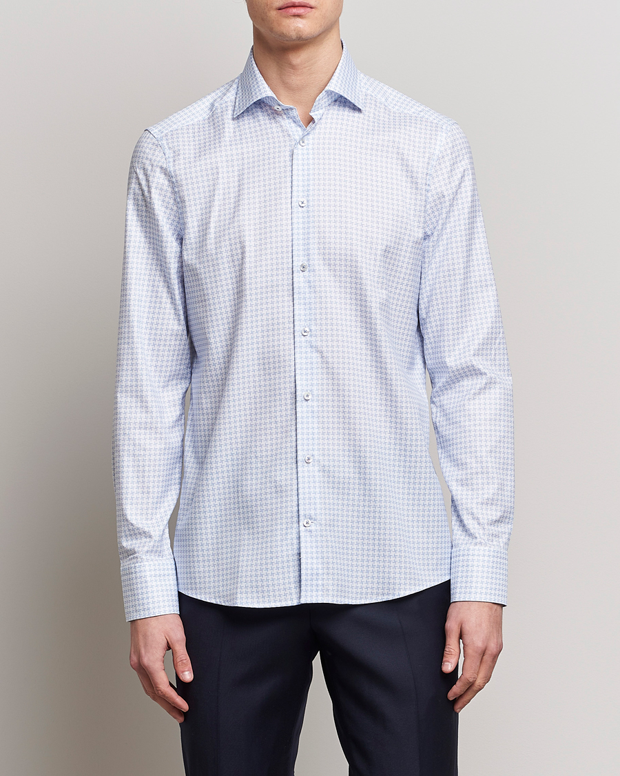Men | Clothing | Stenströms | Slimline Cut Away Micro Print Shirt Blue
