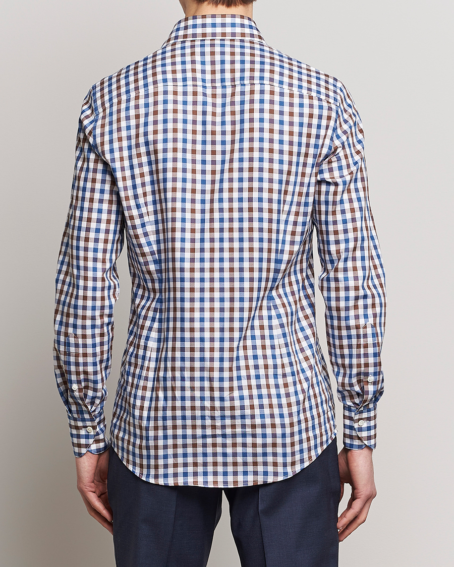 Men | Shirts | Stenströms | Slimline Cut Away Gingham Shirt Brown/Blue
