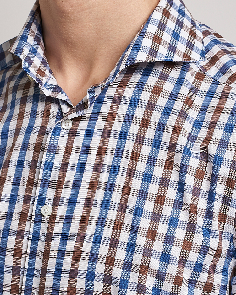 Men | Shirts | Stenströms | Slimline Cut Away Gingham Shirt Brown/Blue