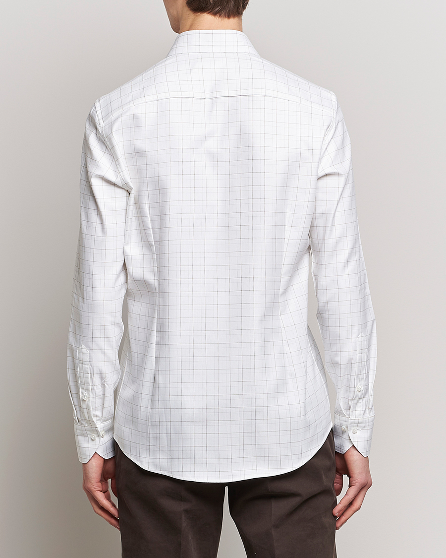 Men | Shirts | Stenströms | Slimline Cut Away Windowpane Shirt White/Beige