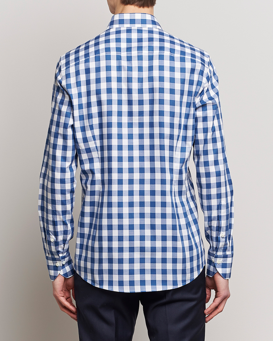 Men | Shirts | Stenströms | Slimline Cut Away Large Gingham Shirt Blue