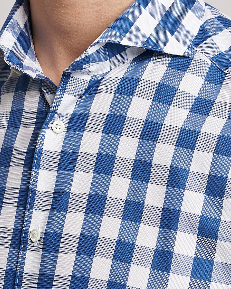 Men | Shirts | Stenströms | Slimline Cut Away Large Gingham Shirt Blue