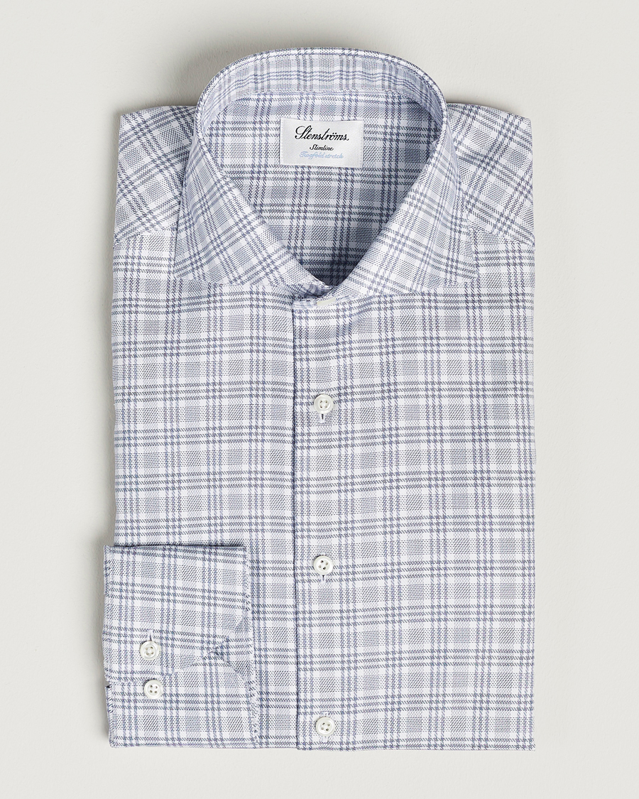 Men | Shirts | Stenströms | Slimline Cut Away Multicheck Shirt Blue