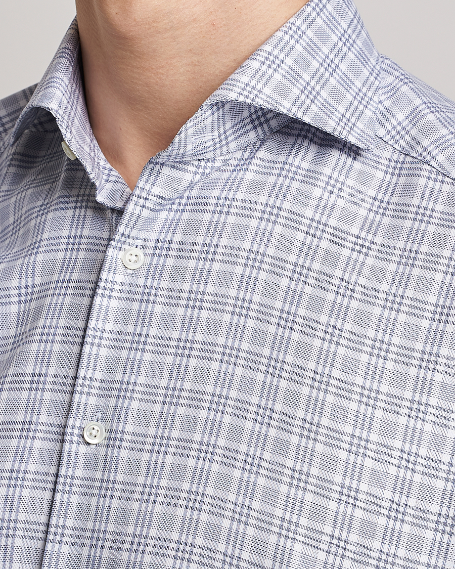 Men | Shirts | Stenströms | Slimline Cut Away Multicheck Shirt Blue