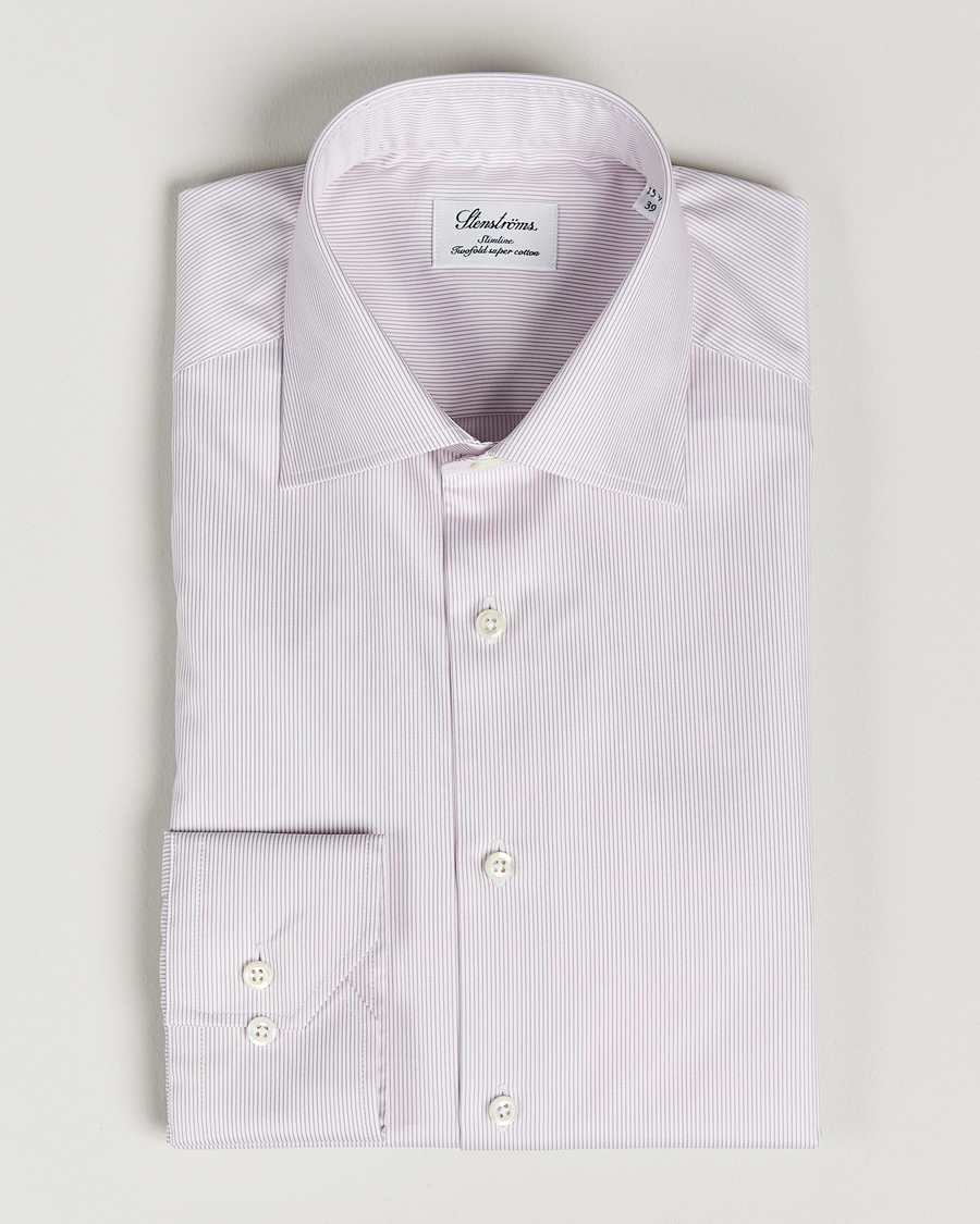 Men | Shirts | Stenströms | Slimline Cut Away Thin Stripe Shirt Purple