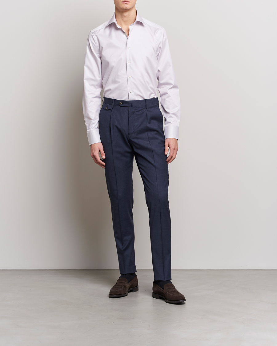 Men | Shirts | Stenströms | Slimline Cut Away Thin Stripe Shirt Purple