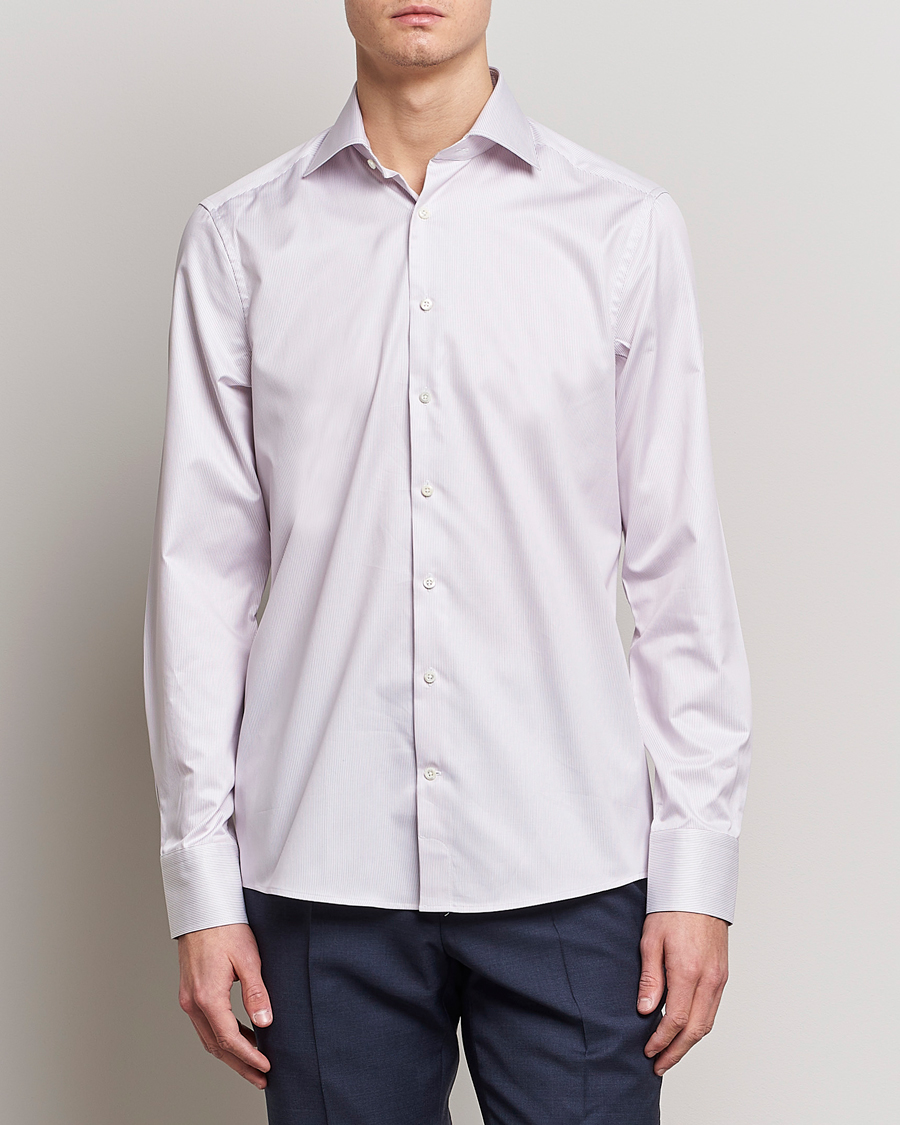 Men |  | Stenströms | Slimline Cut Away Thin Stripe Shirt Purple
