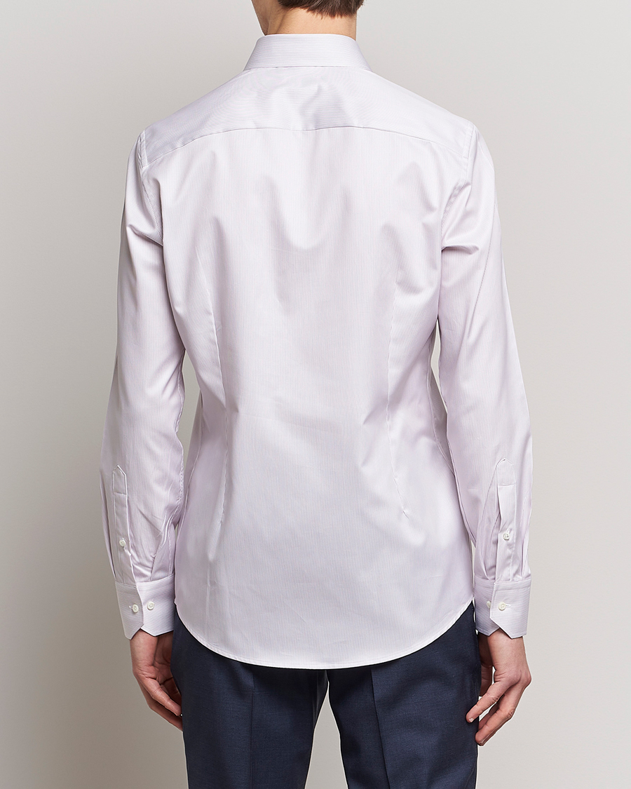 Men | Shirts | Stenströms | Slimline Cut Away Thin Stripe Shirt Purple