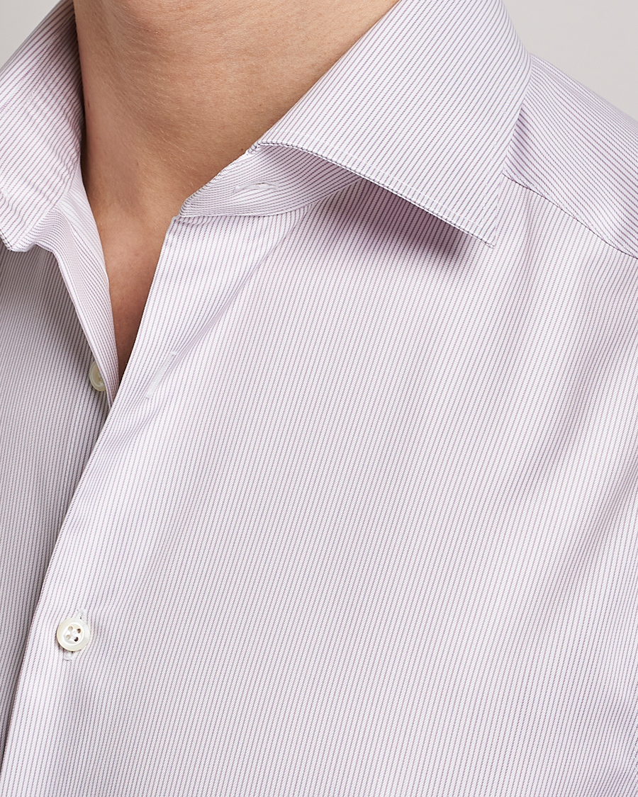 Men | Shirts | Stenströms | Slimline Cut Away Thin Stripe Shirt Purple