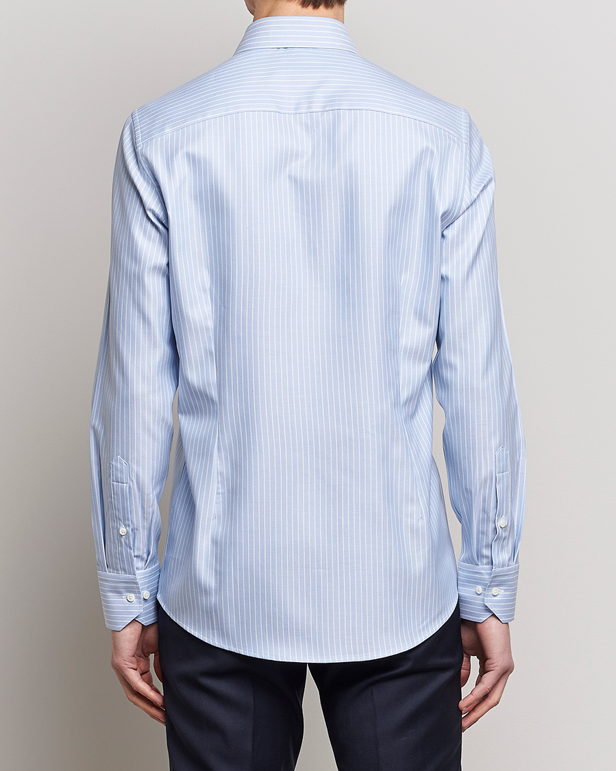 Men | Shirts | Stenströms | Slimline Cut Away Herringbone Striped Shirt Blue