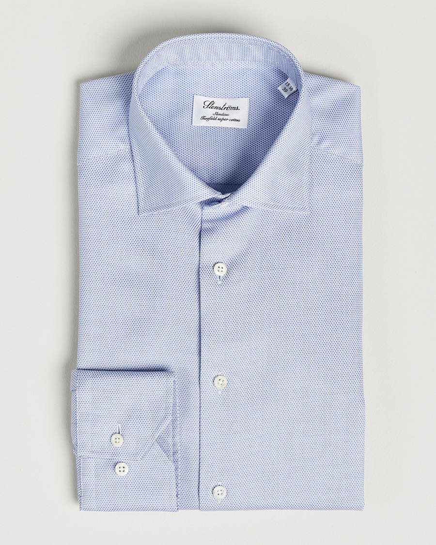 Men | Shirts | Stenströms | Slimline Cut Away Woven Structure Shirt Blue
