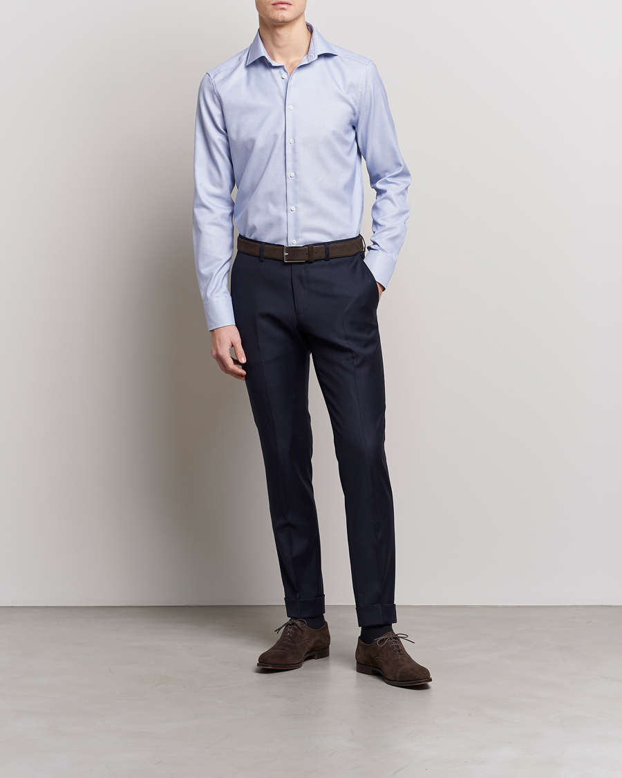 Men | Shirts | Stenströms | Slimline Cut Away Woven Structure Shirt Blue