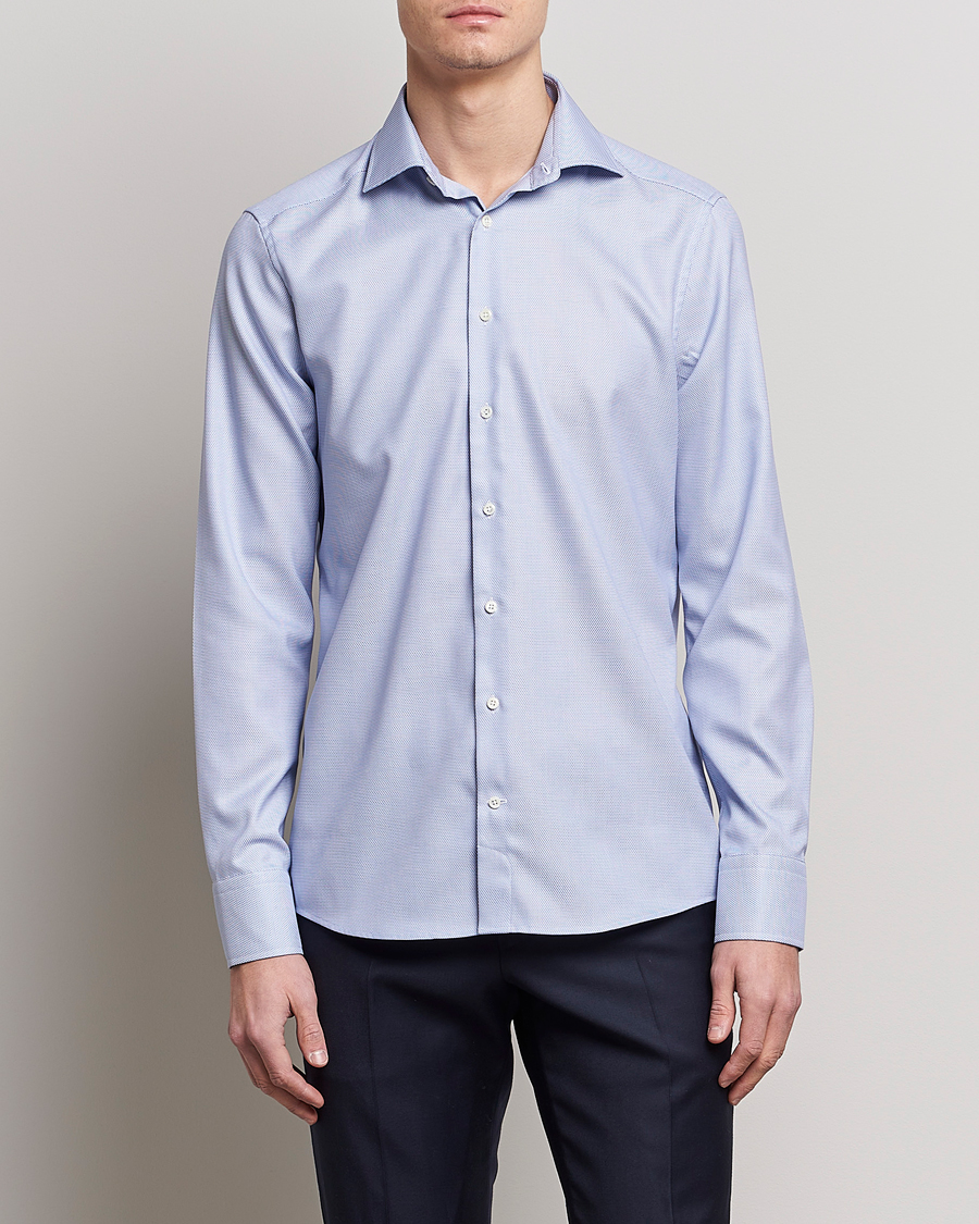 Men | Shirts | Stenströms | Slimline Cut Away Woven Structure Shirt Blue