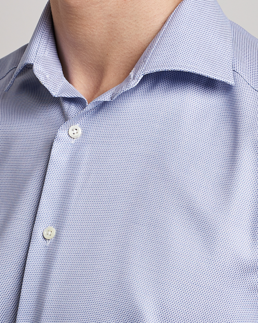 Men | Shirts | Stenströms | Slimline Cut Away Woven Structure Shirt Blue