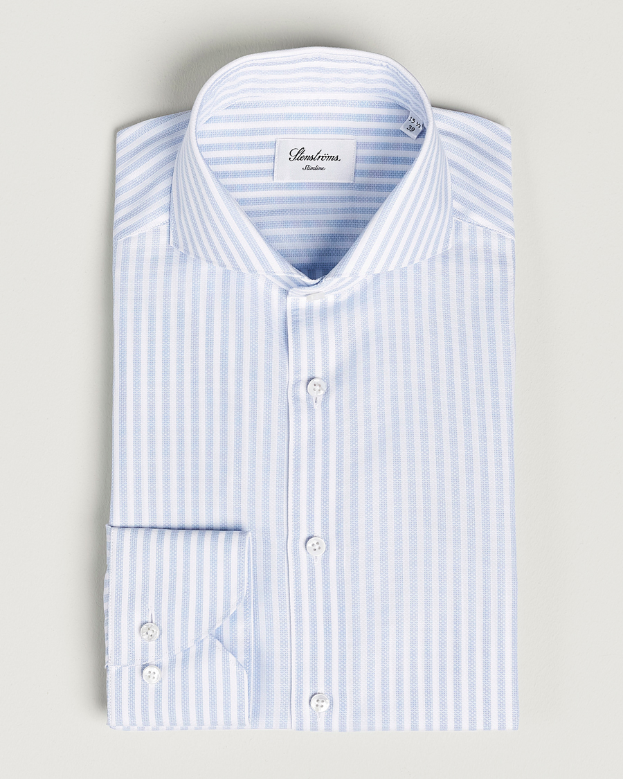Men | Shirts | Stenströms | Slimline Cut Away Structure Striped Shirt Blue